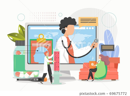 Online doctor consultation, virtual doctor visit, vector flat illustration Online doctor consultation, virtual doctor visit, vector flat illustration 69675772