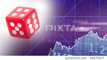 Digital illustration of a red dice over graphs and statistics Digital illustration of a red dice over graphs and statistics 69676873