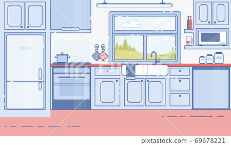 House Kitchen Classic Design Interior Flat Vector House Kitchen Classic Design Interior Flat Vector 69678221