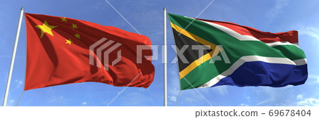 National flags of China and South africa, 3d rendering 69678404