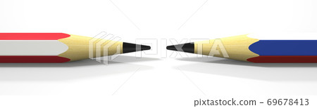 Two pencils with flags of Austria and Russia, political conflict related 3d rendering 69678413