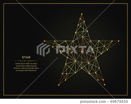 Pentagonal Star golden abstract illustration on dark background. Geometric shape polygonal template made from lines and dots. Pentagonal Star golden abstract illustration on dark background. Geometric shape polygonal template made from lines and dots. 69678830