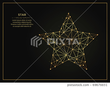 Pentagonal Star golden abstract illustration on dark background. Geometric shape polygonal template made from lines and dots. Pentagonal Star golden abstract illustration on dark background. Geometric shape polygonal template made from lines and dots. 69678831