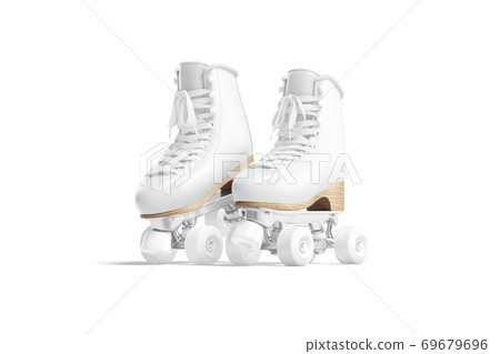 Blank white roller skates with wheels mockup pair on tiptoe, 69679696