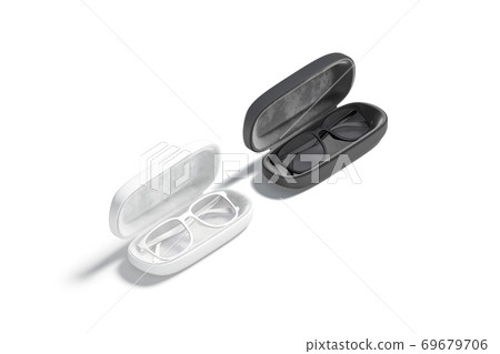 Blank black and white opened case with glasses mockup, isolated Blank black and white opened case with glasses mockup, isolated 69679706