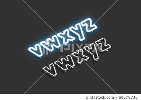 Neon v w x y z symbols, illuminated font mockup 69679730