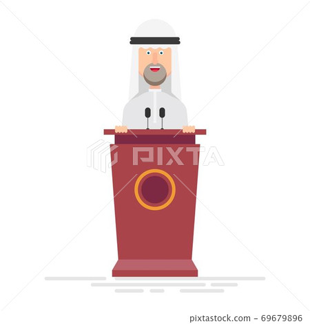 Arab businessman speaks on the podium 69679896