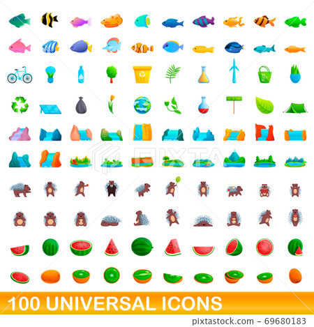 100 universal icons set, cartoon style 100 universal icons set, cartoon style 69680183