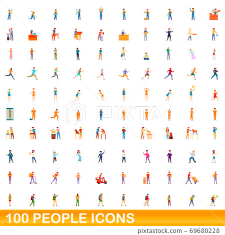 100 people icons set, cartoon style 69680228