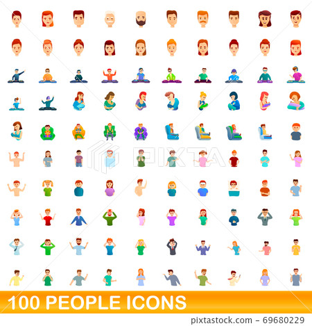100 people icons set, cartoon style 69680229