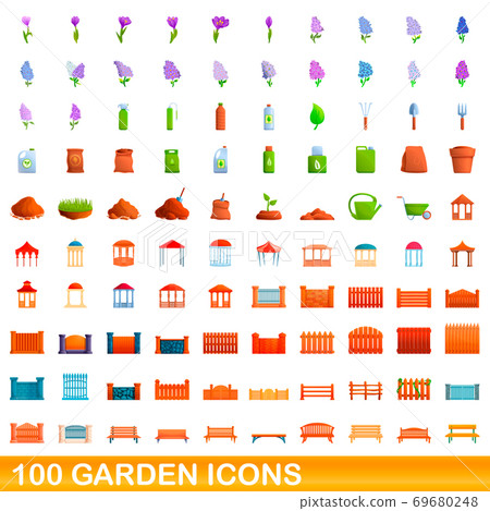 100 garden icons set, cartoon style-插圖素材 [69680248] - PIXTA圖庫