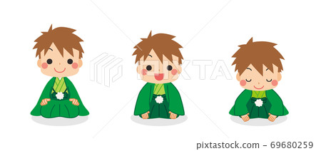 A polite boy who bows in a kimono, a cute illustration set A polite boy who bows in a kimono, a cute illustration set 69680259