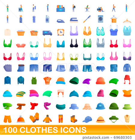 100 clothes icons set, cartoon style - Stock Illustration [69680303 ...