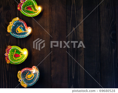 overhead clay lit light a fire already on Diya or oil lamp 69680528