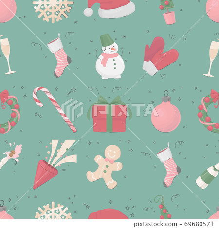 Christmas, New Year seamless pattern. Vector flat style. Christmas tree, gift Christmas, New Year seamless pattern. Vector flat style. Christmas tree, gift 69680571