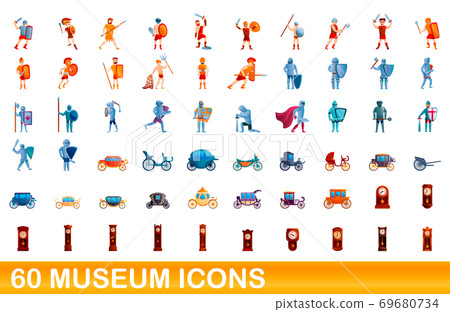 60 museum icons set, cartoon style 60 museum icons set, cartoon style 69680734