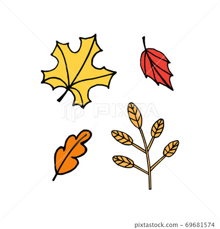 Vector set of hand drawn autumn leaves - Stock Illustration [69681574 ...