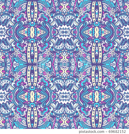 Abstract festive colorful ethnic tribal bohemian pattern Seamless nomadic geometric psychedelic colorful print. Ornamental doodle textile design 69682152