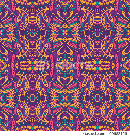 Abstract festive colorful ethnic tribal bohemian pattern Seamless nomadic geometric psychedelic colorful print. Ornamental doodle textile design Abstract festive colorful ethnic tribal bohemian pattern Seamless nomadic geometric psychedelic colorful print. Ornamental doodle textile design 69682156