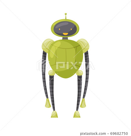 Funny Standing Humanoid or Robot with Antenna as Artificial Intelligence Vector Illustration 69682750