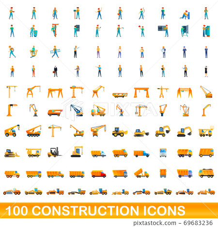 100 construction icons set, cartoon style 69683236