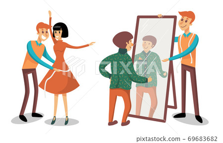 Man Dressmaker or Tailor Working in Atelier Serving Customers Vector Illustration Set Man Dressmaker or Tailor Working in Atelier Serving Customers Vector Illustration Set 69683682