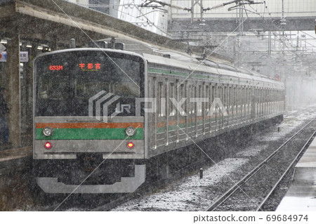 宇都宮線205系列8輛車到達幸木黑磯站（原西京線車輛） 69684974
