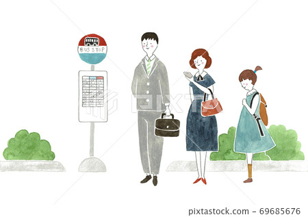 工資工，熱情的媽媽，在公交車站等車的孩子 69685676