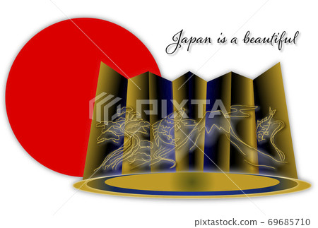 Japanese culture: Fuji, pine and carp drawn with a brush 69685710