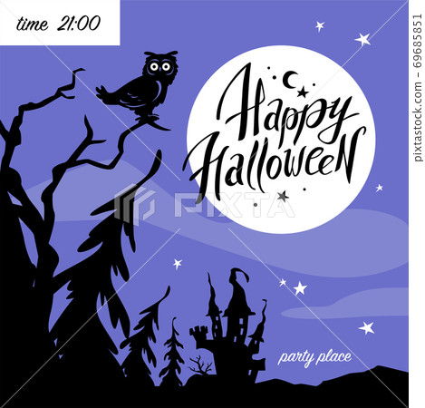 Halloween party flayer, poster ,card, design template. Vector flat cartoon style illustration.  69685851