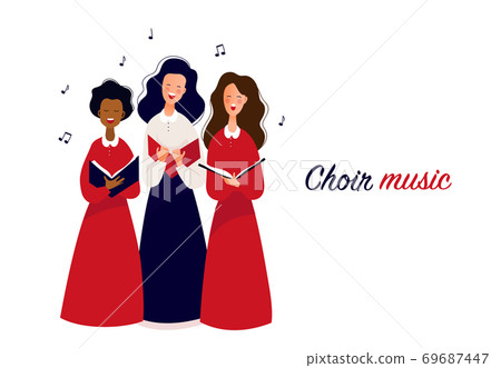 Choir, ensemble performing on the stage. Concert. Singing people. Choir, ensemble performing on the stage. Concert. Singing people. 69687447