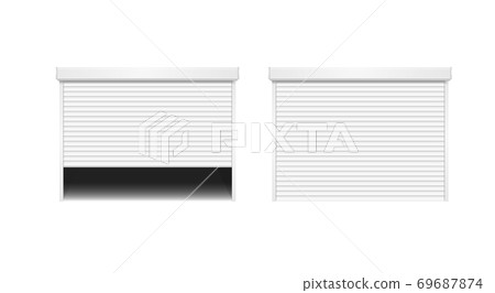 Realistic Detailed 3d White Shutter Door or Rolling Door Set. Vector 69687874