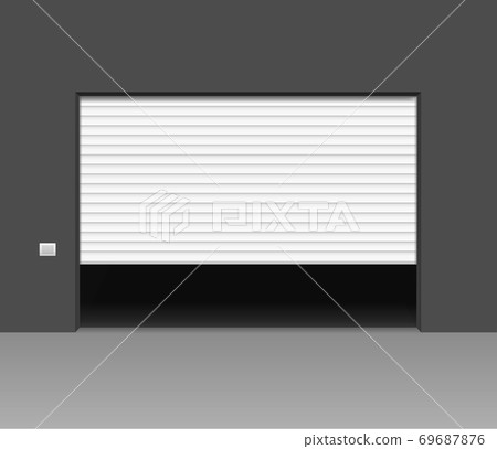 Realistic Detailed 3d White Shutter Door or Rolling Door. Vector 69687876