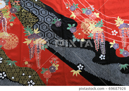 Furisode pattern, pure silk, squeezed pattern for coming-of-age ceremony 69687926