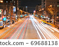 Night view of Route 7 on a heavy snowy day in Aomori City ③ 69688138