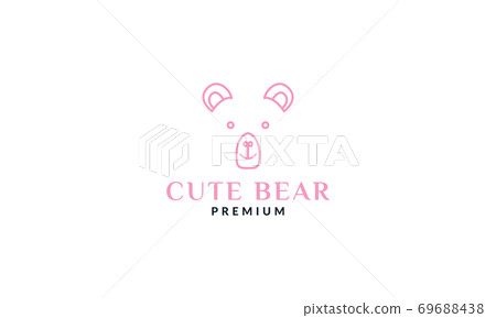 cute bear face head line pink logo design 69688438