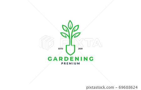 Shovel And Plant Leaf Flower Garden Line Logo Stock Illustration 69688624 Pixta