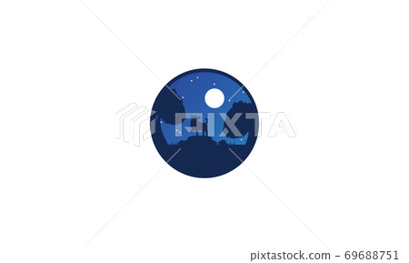 illustration bull or cow in night with moon sticker design illustration bull or cow in night with moon sticker design 69688751