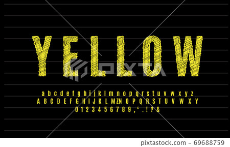 yellow sketch text effect or font effect style design 69688759