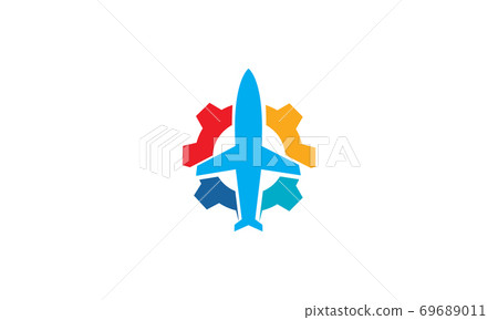 abstract airplane travel fly with gear logo design 69689011