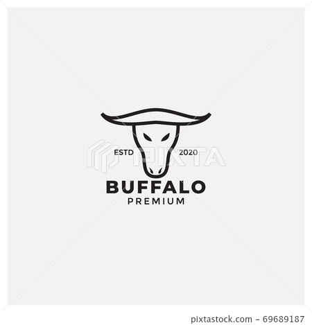 buffalo head long horn minimalist logo design 69689187