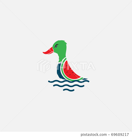 WATERMELON AND DUCK COLORFUL LOGO DESIGN 69689217