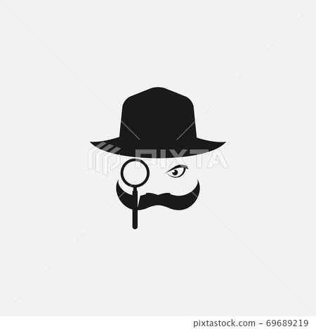 man detective with mustache and search glass logo design 69689219