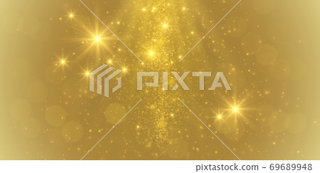 Golden magical background with sparkling lights. Glowing bokeh light effect, shiny gold particles. Golden magical background with sparkling lights. Glowing bokeh light effect, shiny gold particles. 69689948