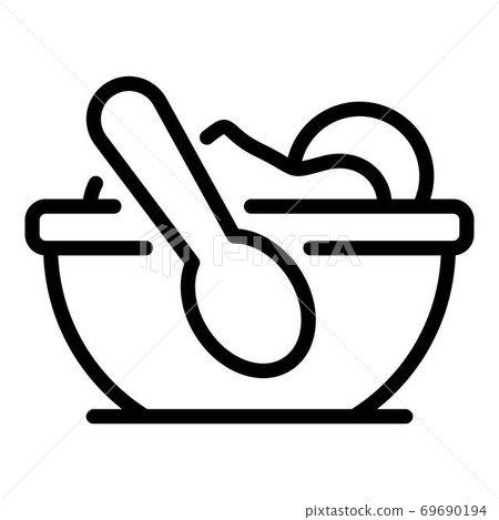 Baby bowl food icon, outline style Baby bowl food icon, outline style 69690194