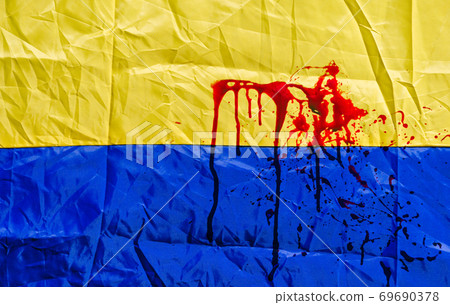 blood stains on the flag of Ukraine 69690378