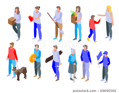 Volunteering icons set, isometric style 69690560