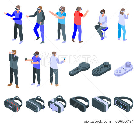 Game goggles icons set, isometric style Game goggles icons set, isometric style 69690784