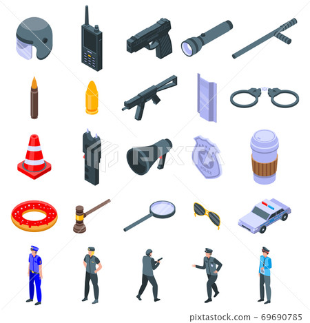 Police equipment icons set, isometric style 69690785