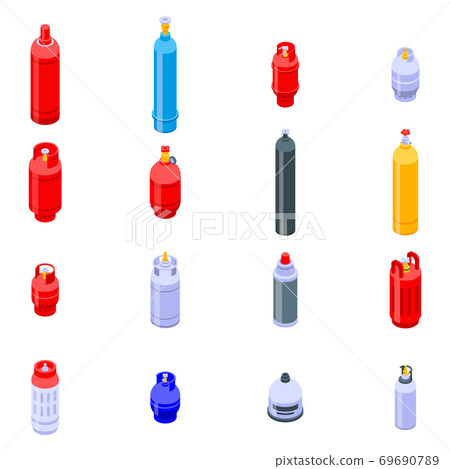 Gas cylinders icons set, isometric style 69690789